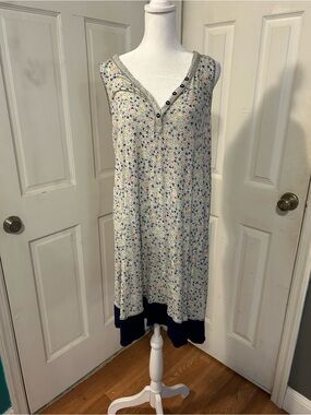 Simply Vera Vera Wang Cream Floral Midi Dress with Navy Hem